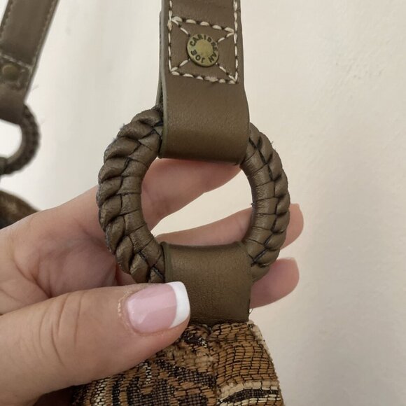 Caribbean Joe Shoulder Handbag Tote Brown Floral Tapestry Faux Leather Trim Boho - Picture 4 of 14